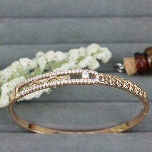 Rose Gold Plated Bangle with Dual Row Crystal Detailing, XPBL0480